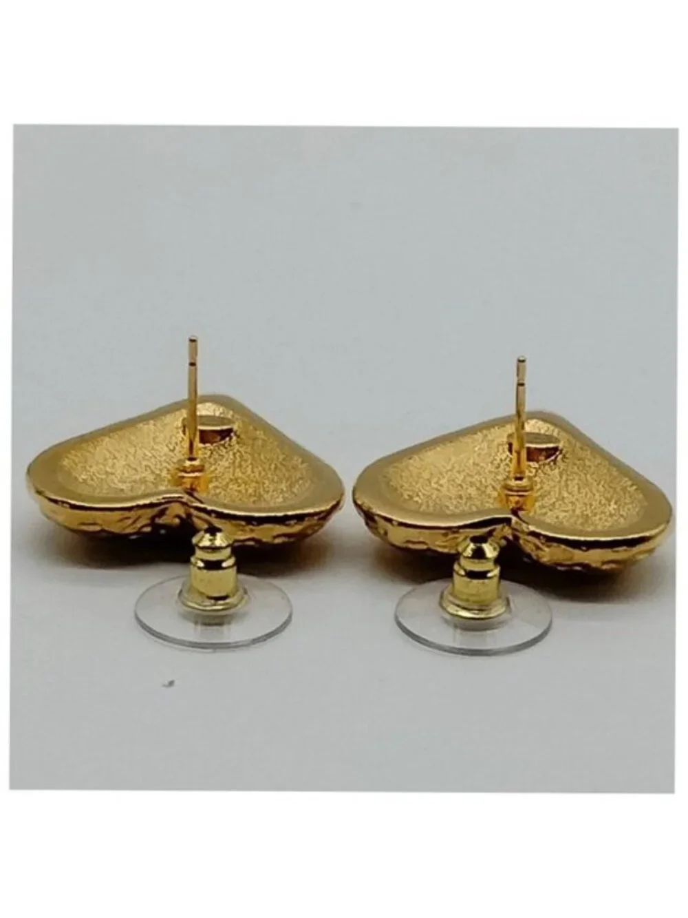 Authentic Chanel CC Heart Clip-On Earrings Gold Tone Vintage